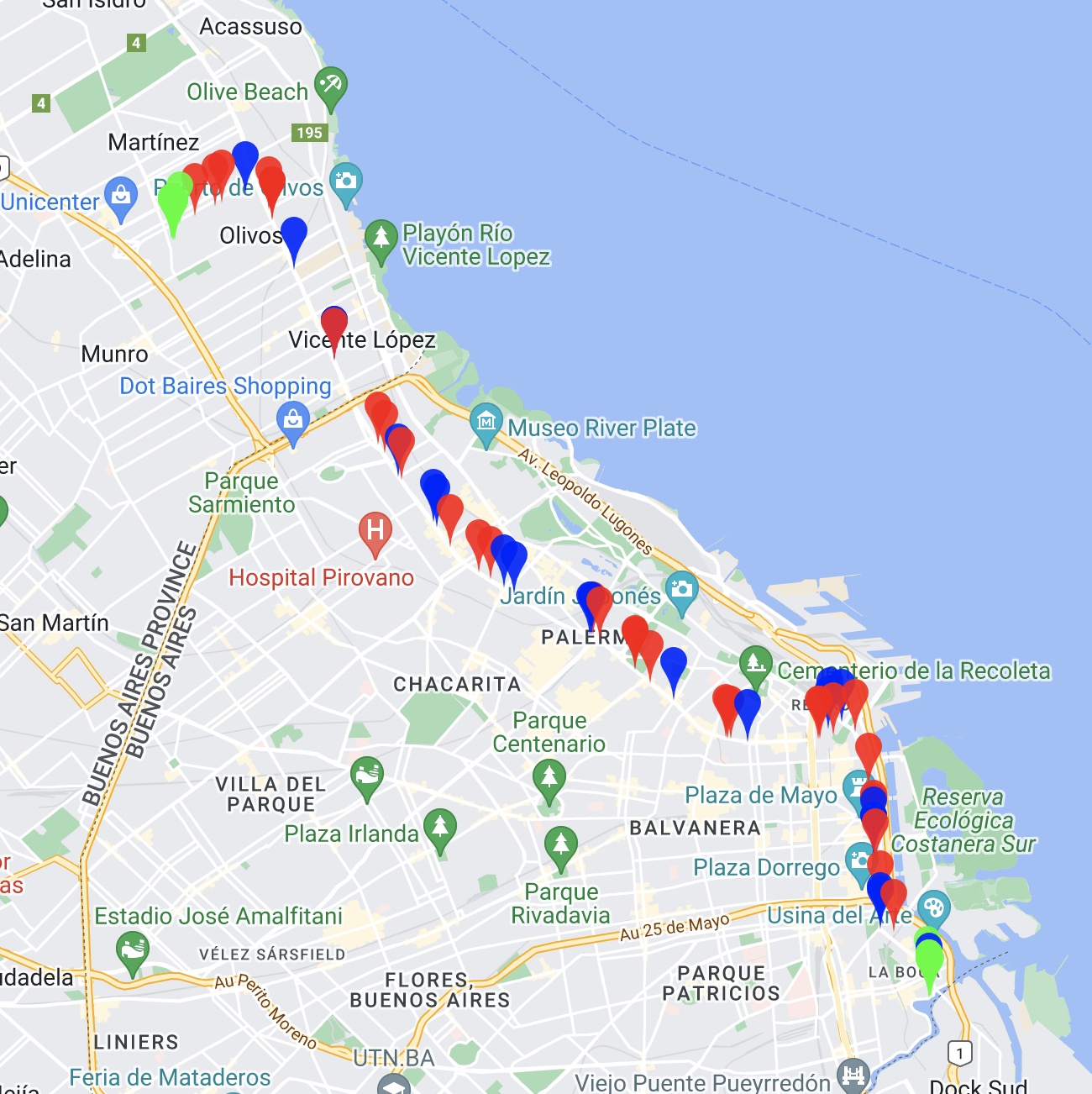 Mapa de colectivos línea 152 del 23/01/2023 a las 20:15hs
